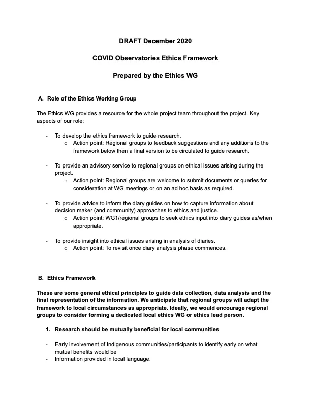 COVID Observatories Ethics Framework